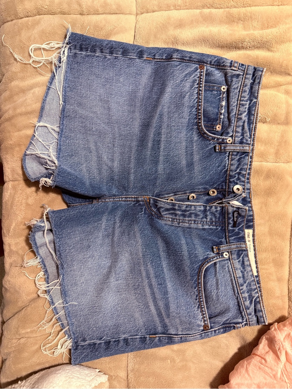 rag & bone Blue Distressed High-Rise Denim Shorts